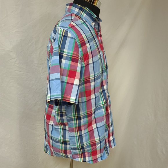 Chaps Easy Care Mens Large blue Plaid Short Sleeve Button Up Shirt - Picture 8 of 12